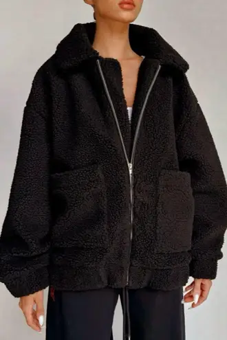 I am gia I.AM.GIA Black Oversized Lined Full Zip Teddy Pixie Coat S