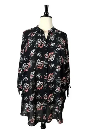 Joan Rivers Women’s Popover Top Split Neck Tab 3/4 Sleeves Floral Size 28W Plus