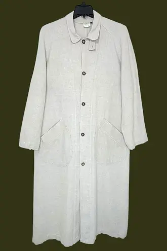 Linen Cotton Maxi Duster Coat • Fiji Made • Button Front Minimalist Jacket L Gray Size L
