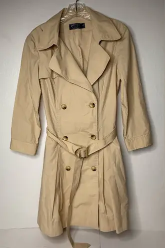 American Living Trench Coat Womens Size 14 Beige Pleated Classic Preppy Khaki PI