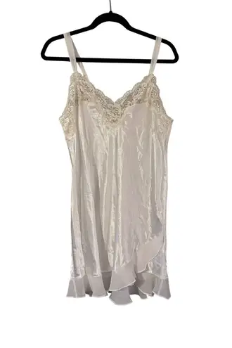 Oscar de la Renta Pink Label White Lace Trim Satin Slip Dress L Wedding classic Size L