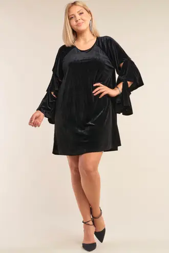 Love Riche Midnight Black Velvet Cut Out Layered Long Sleeve Dress Size 1X
