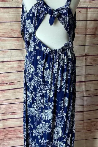 Angie  Blue Floral Boho Button Front Maxi Dress, Size Small