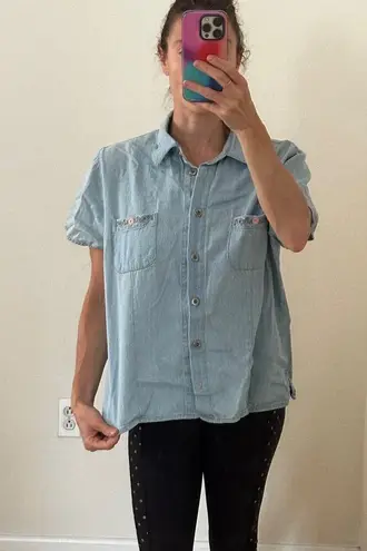 Sag Harbor Vintage Chambray Short Sleeve Button Up Shirt Sz Med