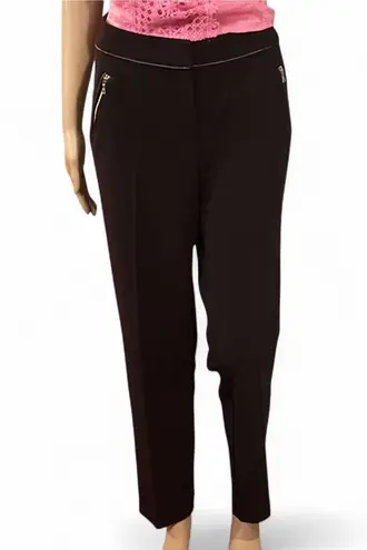 Rebecca Taylor Black Trousers Leather Trim Silver Zipper Detail Size 8