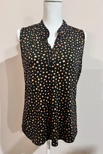 Claudia Richards Women’s Workwear Black/ Brown Polka Dot Sleeveless Collared Blouse Size Medium