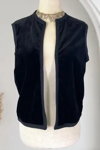 Early 2000's Black Open Front Witchy Whimsygoth Velvet Vest Top L / 12 Size L