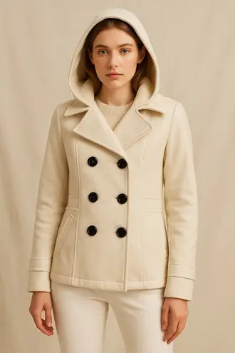 American Rag Cie Ivory Peacoat Jacket with Hood Size M – Elegant Winter Coat White Size M - Image 1