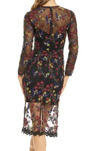 Dress the Population Sophia Hummingbird Embroidered Sheer Illusion Dress XS