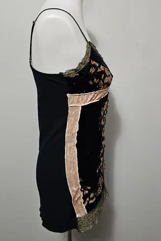 Yank Y2K Black Velvet Floral Beaded Babydoll Tank Top Size Medium