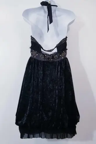Sue Wong Nocturne Beaded Silk Velvet Halter Dress