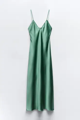 ZARA Dress emerald green Slip Midi Satin Effect Maxi Wedding Party