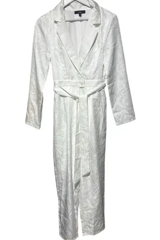 Lulus Upscale Romantic White Floral Jacquard Collared Jumpsuit 33221 Size M