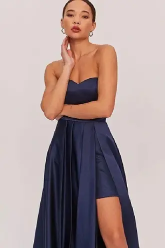 Fame and Partners Plus Size Sarah Midi Gown Duchess Satin Navy Size 22 NWT