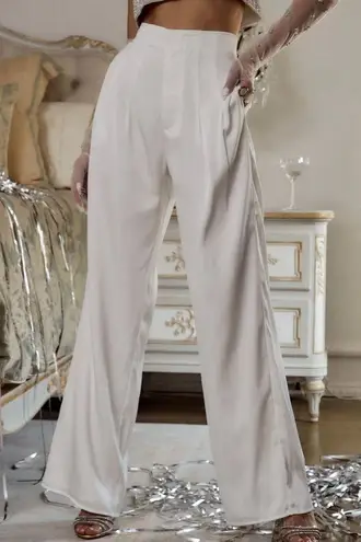 12th Tribe White Satin High Waisted Trousers