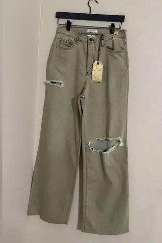 Vibrant Olive Green Ripped Jeans Size 9