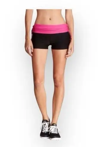 new Marika Tek Pisces Scrunch Tie Waist Yoga Short Black + Fuchsia Large