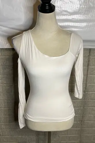 Reiss Womens White Asymmetrical Neckline One Open Shoulder Stretchy Top Size XS