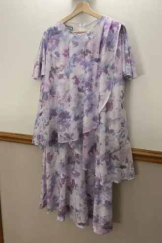 Vintage 90s Lavender Lilac Tiered Ruffle Midi Dress Size XL Purple