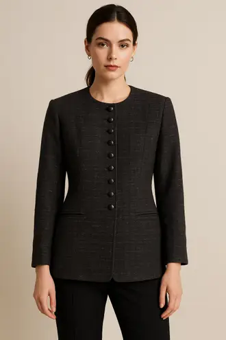 Pendleton Classic Wool Tweed Blazer Jacket Size 12 Black Gray Vintage Elegant