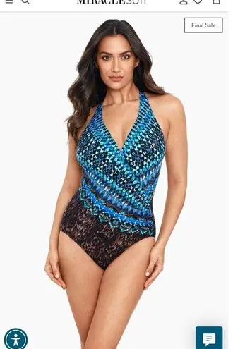 MiracleSuit Wrapsody One Piece Swimsuit Size 10 Brown Multi NEW Tummy Control