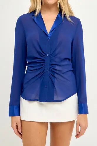 Endless Rose NWT  Blue Front Ruched Chiffon Blouse