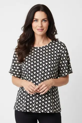 Max Mara 'S 100% Silk Geometric Top US 12