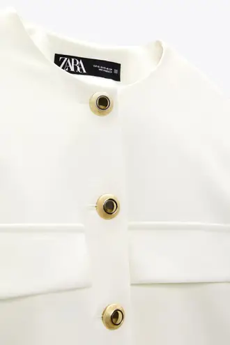 ZARA blazer jacket textured double breasted white golden buttons office casual