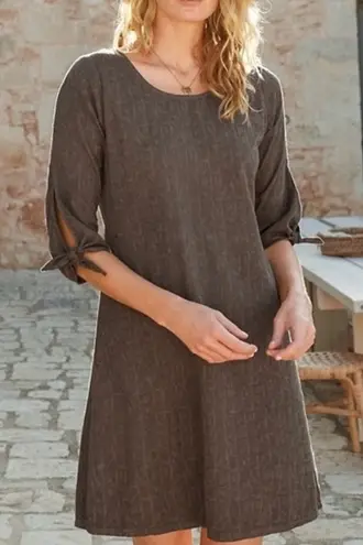 Garnet Hill Organic Cotton Jacquard Tie Sleeve Dobby Dress NWOT Size 6