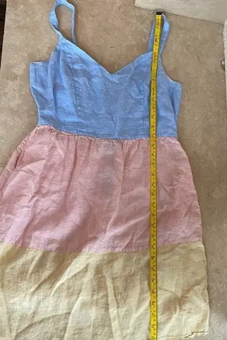 Cynthia Rowley  Dress Womens Size S Linen Blue Pink Yellow Colorblock Fit Flare