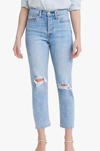 Levi's - Wedgie Straight Distressed Knee Button Fly Denim Jeans Blue