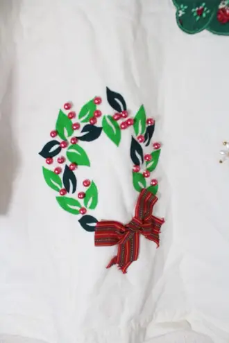 Victoria Jones Vintage 90s  Beaded Appliqué Cat Christmas 3/4 Sleeve Shirt Top