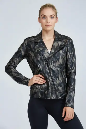 Koral Activewear Specter metallic camo-print vegan leather moto jacket small NWT