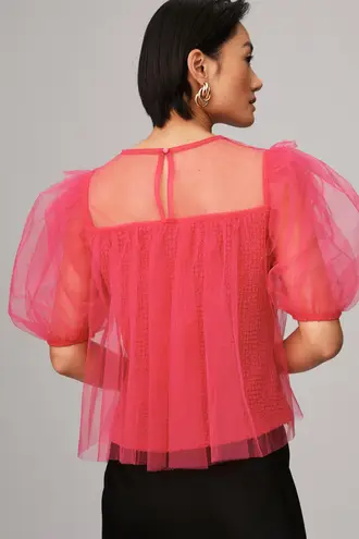Anthropologie Sheer Puff Sleeve Crop Top