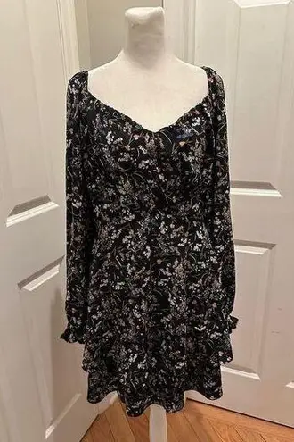 French Kiss Floral Print Mini Dress Ruffled Hem Long Sleeve Women's Size 3X