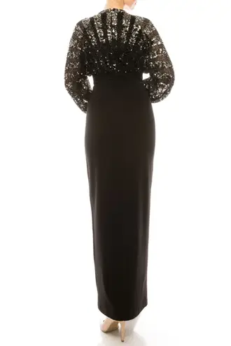 Aidan Mattox NEW WITH TAG Sexy Black Long Split Sleeve And Leg Sequin Gown