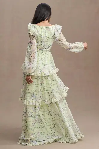 Mac Duggal Green Floral Chiffon Gown