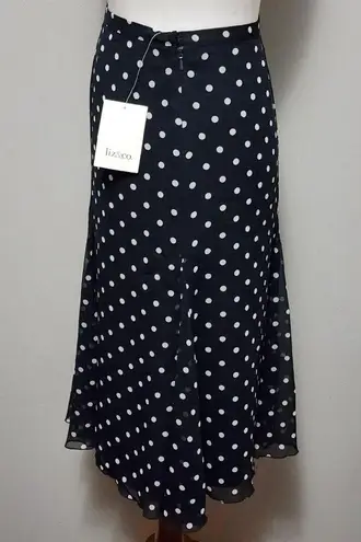 Liz & Co navy polka dot chiffon midi skirt size 14