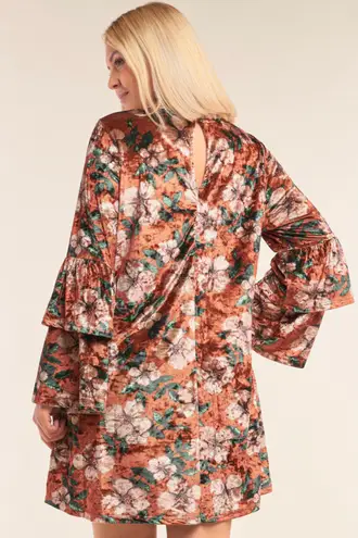 Love Riche Floral Rust Velvet Long Sleeve Dress Plus Size 1X