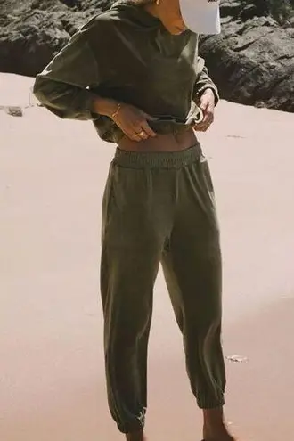 NWT Araminta James Women's S Cropped Velour Hoodie Khaki Green Casual