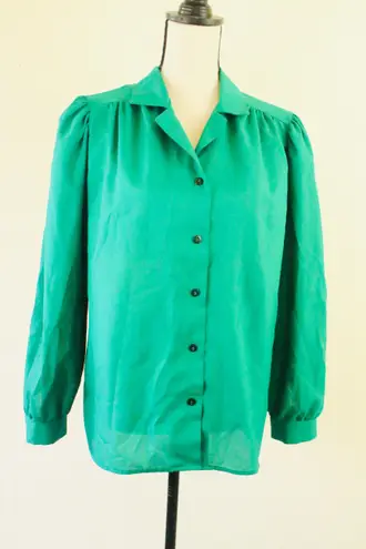 Vintage Emerald Green Act III Secretary Button Up Blouse Size M