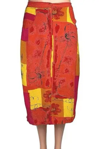 Styleworks Newport Multicolor Neon Boho Patchwork Floral Pockets Midi Skirt Sz 6
