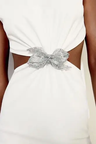 ZARA mini white dress cut out rhinestones bow wedding party coctail