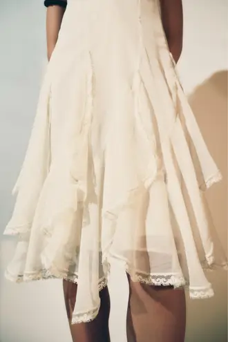 ZARA  dress sundress lace ivory cream flowy ruffle strapy boho summer vacation 