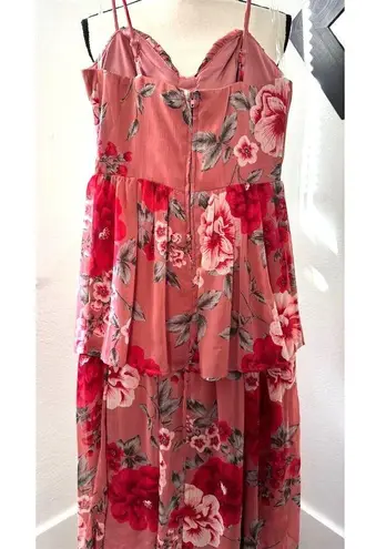 Crystal Doll NWOT Pink Floral Tiered Maxi Dress Size 1 or Womens XXS