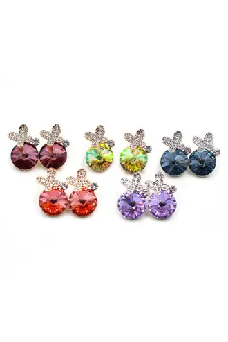 Ocean Fashion Dark purple lovely flowers crystal earrings