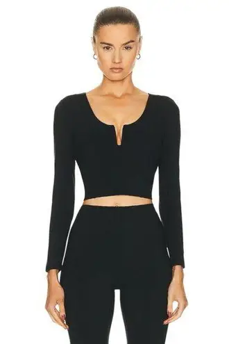 Le Ore Veneto Deep V Neck Long Sleeve Top in Black XSmall New Womens Crop Size XS