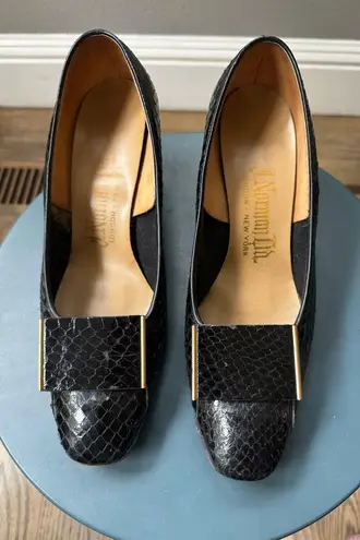 J. Norman LTD Snakeskin Pumps Block Heel Classic Party Career Shoes 6.5M Black Size 8.5