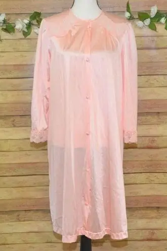 Vanity Fair Long Robe Pink Peach Small Gown USA Tricot All Nylon Vintage Buttons