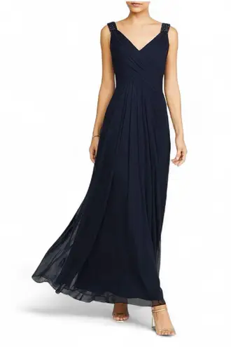 Tadashi Shoji Tadashi Collection Navy Silk Gown Beaded Women’s Size 0 Formal Evening Dress